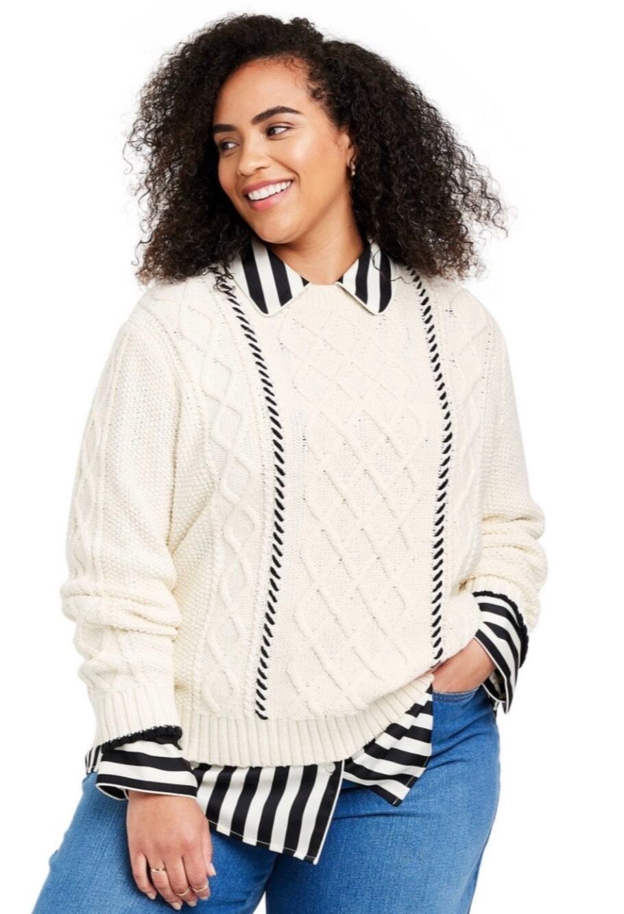 La Ligne x Target Cableknit Whipstitch Stripe Crewneck Sweater in Size 2X